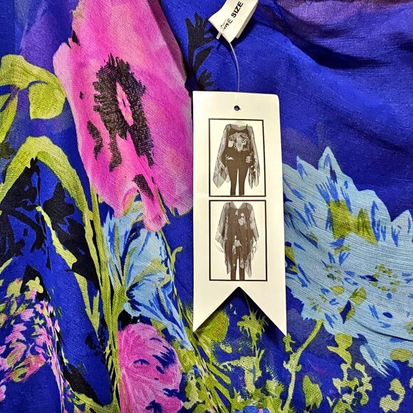 Floral Chiffon Poncho By Cruise Club One Size Lightweight & Airy Perfect For Lay - Picture 5 of 7